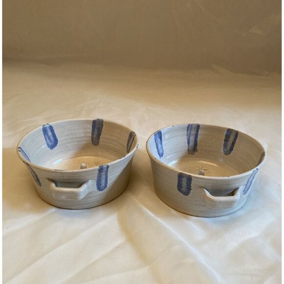 2 Dixieland Seagrove Pottery NC Apple Baker Vtg ‘94 Randy Sandy James White Blue - Picture 10 of 10